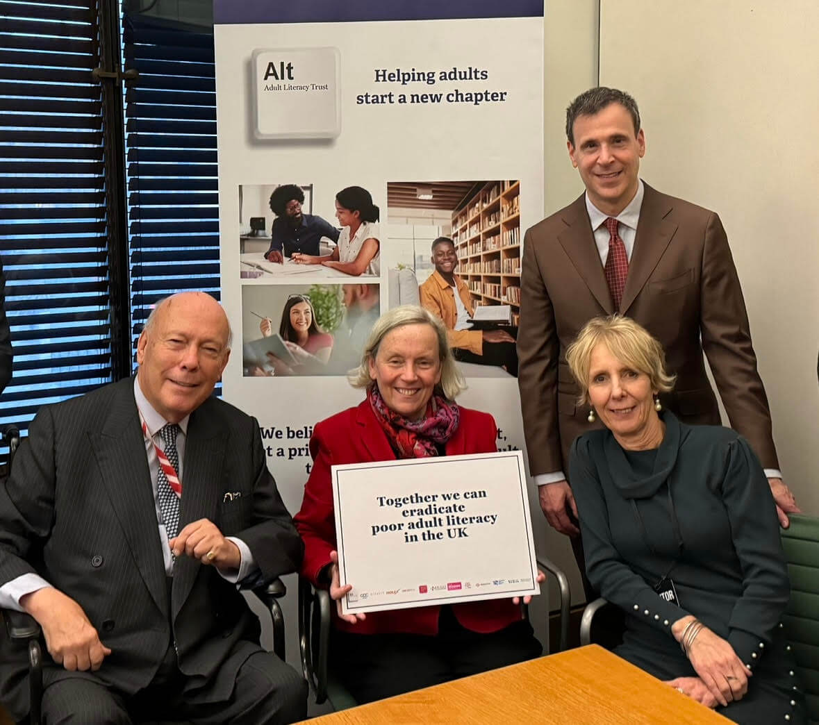 ALT calls on parliamentarians to pledge greater action on boosting adult literacy – here pictured with Margaret Greenwood MP (Chair, APPG Adult Education) and ALT patron Lord Julian Fellowes.